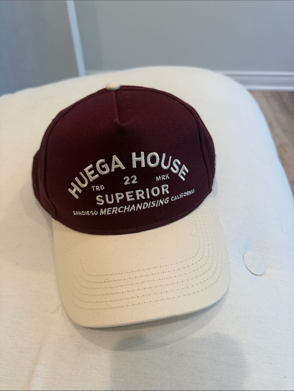 Huega House Two-Tone Maroon and Cream Baseball Cap
